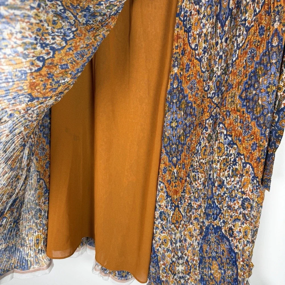 Tory Burch Womens Size 0 Orange Organza Pleated Silk True Wrap Quincy Skirt‎